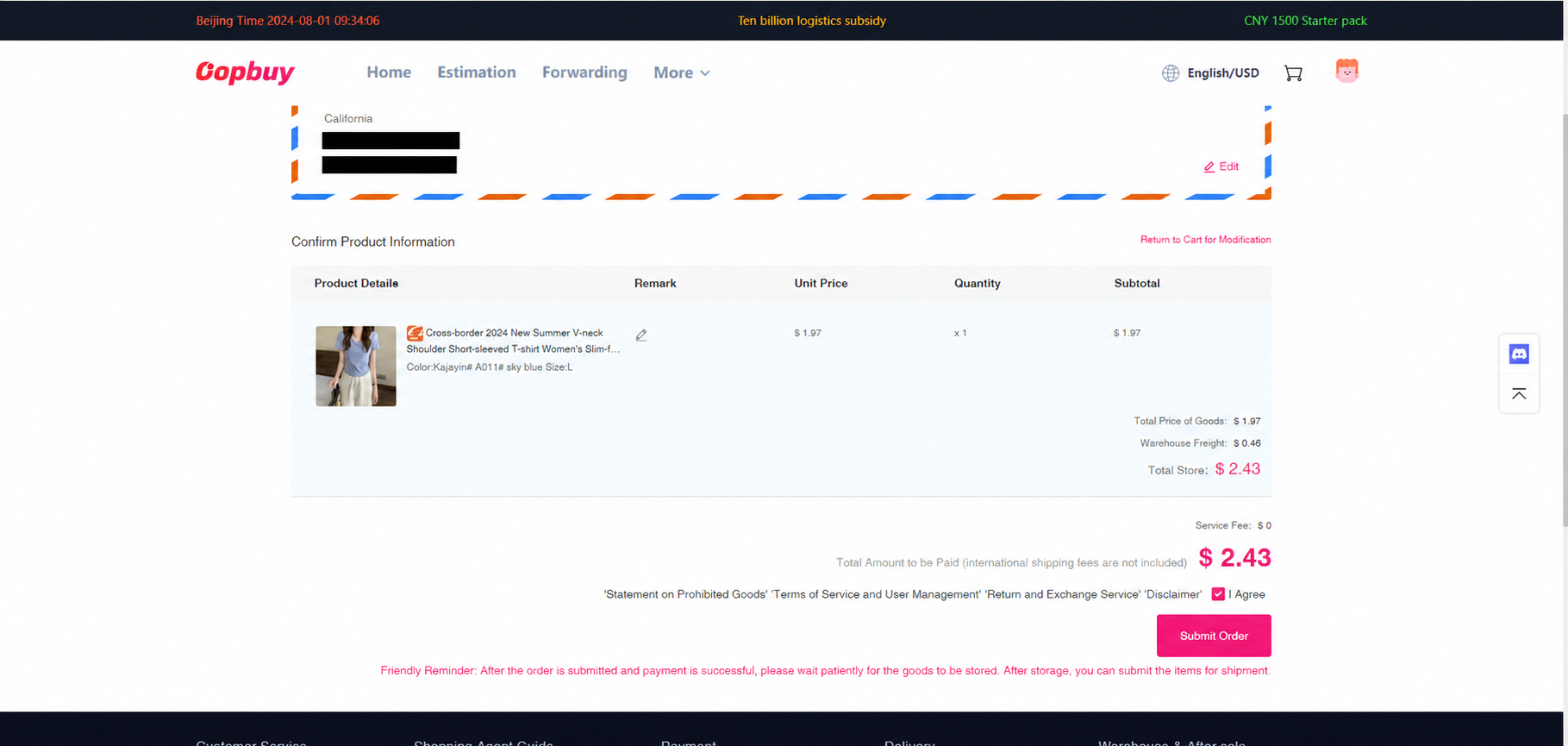 First order review and item-payment controls.