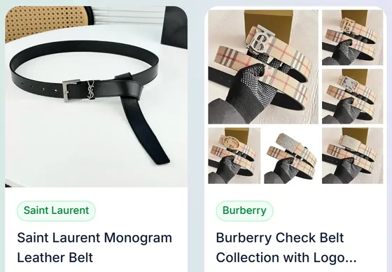 Belts: two neighbouring product cards from the catalogue