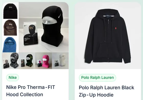 Hooded sweatshirts: two neighbouring product cards from the catalogue