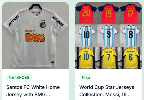 Sports kits: two neighbouring product cards from the catalogue
