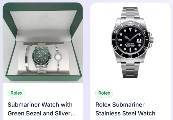Wristwatches: two neighbouring product cards from the catalogue